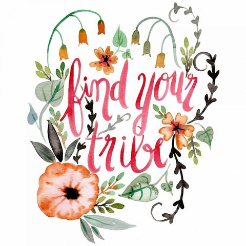 Find Your Tribe Black Ornate Wood Framed Art Print with Double Matting by Esther Bley Designs