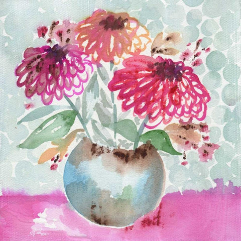 Bright Zinnias Black Modern Wood Framed Art Print by Esther Bley Designs