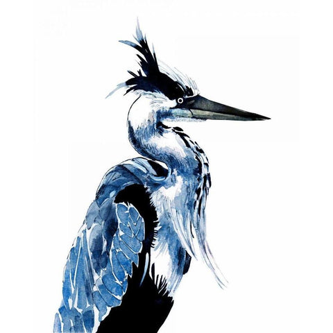 Coastal Blue Heron White Modern Wood Framed Art Print by Smith, Crystal