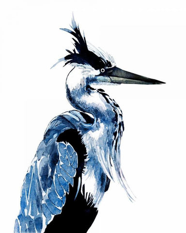 Coastal Blue Heron White Modern Wood Framed Art Print with Double Matting by Smith, Crystal
