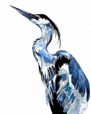 Coastal Blue Egret White Modern Wood Framed Art Print with Double Matting by Smith, Crystal