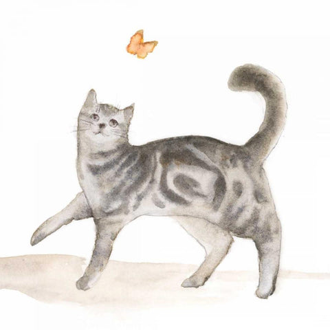 Curious Felines 1 Gold Ornate Wood Framed Art Print with Double Matting by Barckholtz, Lindsay