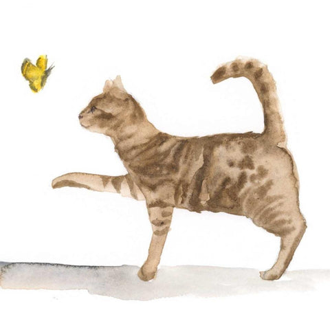 Curious Felines 5 White Modern Wood Framed Art Print by Barckholtz, Lindsay