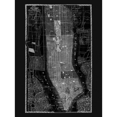 NY Map Circa 1865 Black Modern Wood Framed Art Print with Double Matting by Adam Shaw Cartography