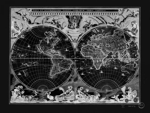 Antique World Map White Modern Wood Framed Art Print with Double Matting by Adam Shaw Cartography