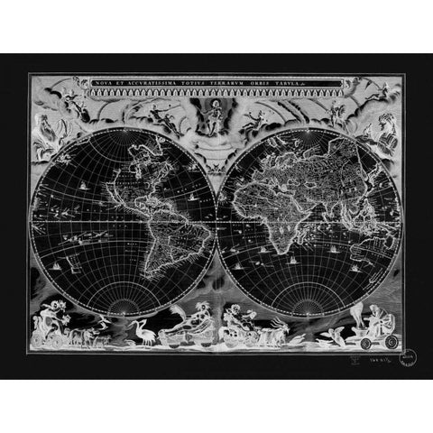 Antique World Map Gold Ornate Wood Framed Art Print with Double Matting by Adam Shaw Cartography