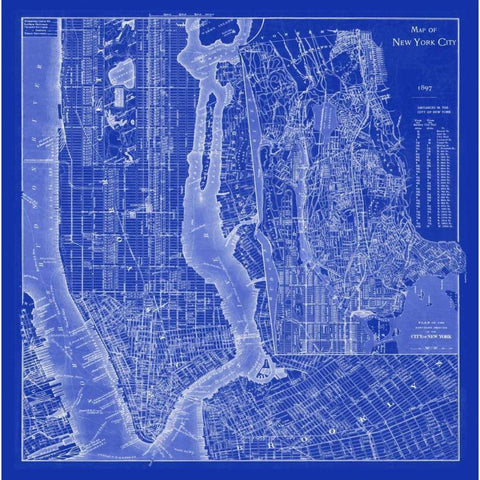 NYC Blueprint White Modern Wood Framed Art Print by Adam Shaw Cartography