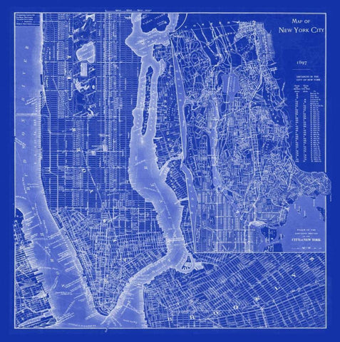 NYC Blueprint Black Ornate Wood Framed Art Print with Double Matting by Adam Shaw Cartography