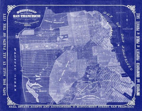 San Francisco Blueprint Black Ornate Wood Framed Art Print with Double Matting by Adam Shaw Cartography