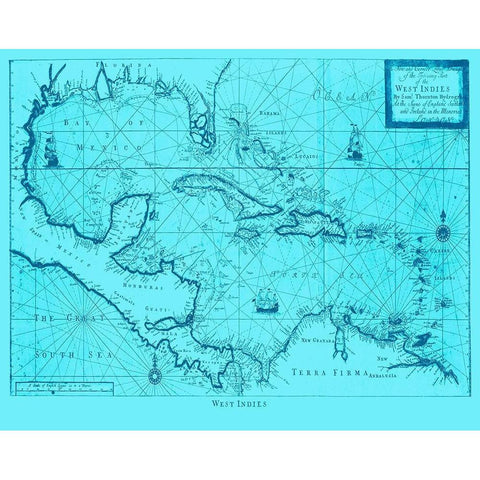Blue West Indies Black Modern Wood Framed Art Print by Adam Shaw Cartography