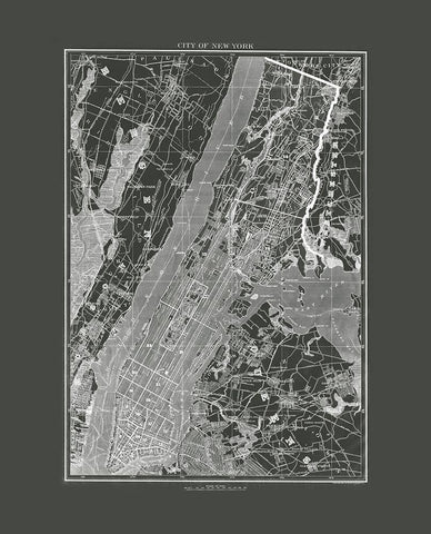 Industrial New York White Modern Wood Framed Art Print with Double Matting by Adam Shaw Cartography