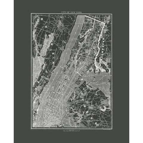 Industrial New York Black Modern Wood Framed Art Print by Adam Shaw Cartography