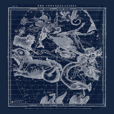 The Constellations Black Ornate Wood Framed Art Print with Double Matting by Adam Shaw Cartography