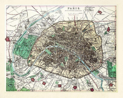 Paris Vintage White Modern Wood Framed Art Print with Double Matting by Adam Shaw Cartography