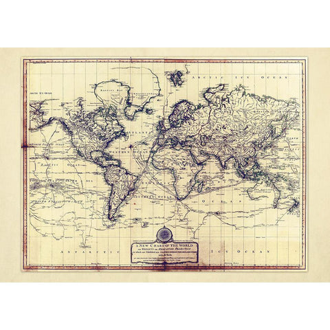 New Chart OF The World Gold Ornate Wood Framed Art Print with Double Matting by Adam Shaw Cartography