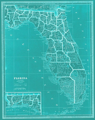 State of Florida Map White Modern Wood Framed Art Print with Double Matting by Adam Shaw Cartography