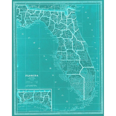 State of Florida Map Black Modern Wood Framed Art Print by Adam Shaw Cartography