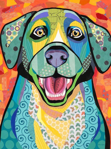 Happy Lab Black Ornate Wood Framed Art Print with Double Matting by Paper Pictures By Laura