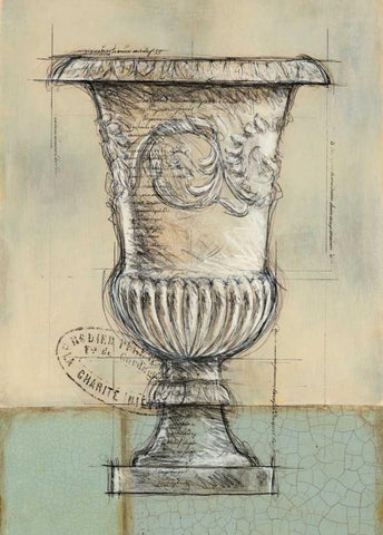 Abstract Urn 1 White Modern Wood Framed Art Print with Double Matting by Z Studio