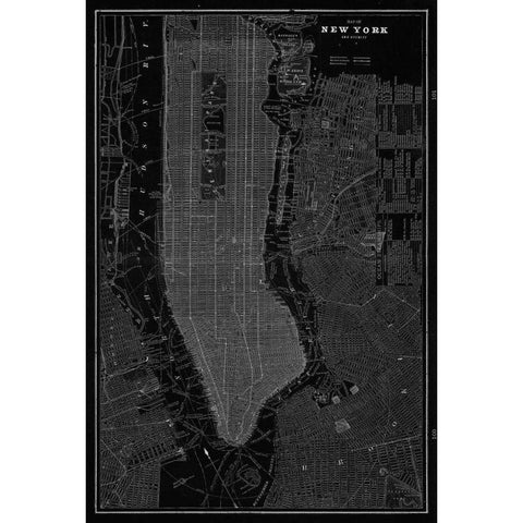 New York Map White Modern Wood Framed Art Print by Z Studio