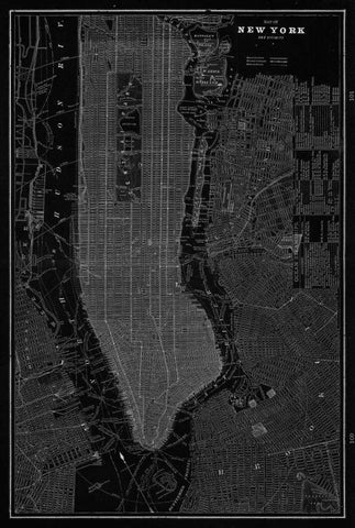 New York Map Black Ornate Wood Framed Art Print with Double Matting by Z Studio