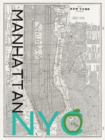 Mid Century NYC Map Black Ornate Wood Framed Art Print with Double Matting by Z Studio