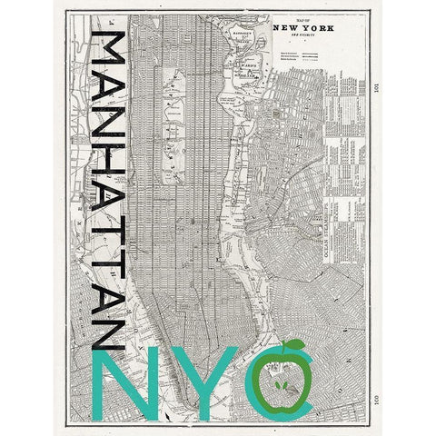 Mid Century NYC Map Gold Ornate Wood Framed Art Print with Double Matting by Z Studio