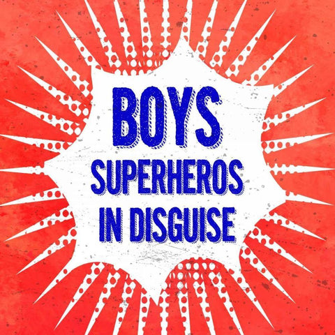 Boys, Superheros in Disguise White Modern Wood Framed Art Print with Double Matting by Z Studio