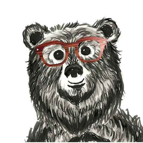 Bookish Bear White Modern Wood Framed Art Print by Dos Santos, Bella