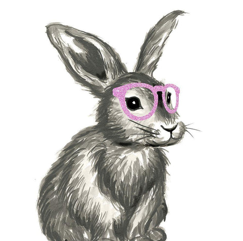 Funny Bunny White Modern Wood Framed Art Print with Double Matting by Dos Santos, Bella