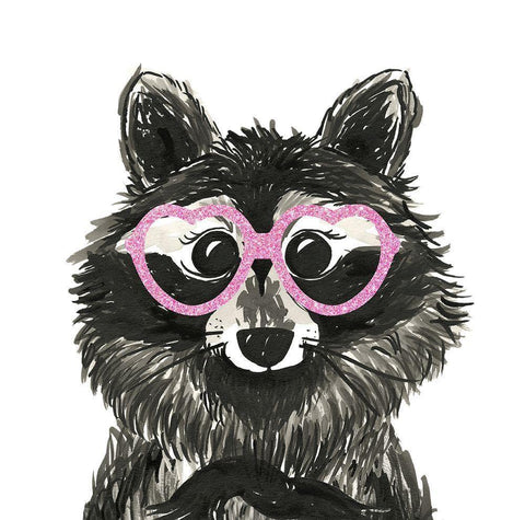 Ravishing Raccoon White Modern Wood Framed Art Print with Double Matting by Dos Santos, Bella