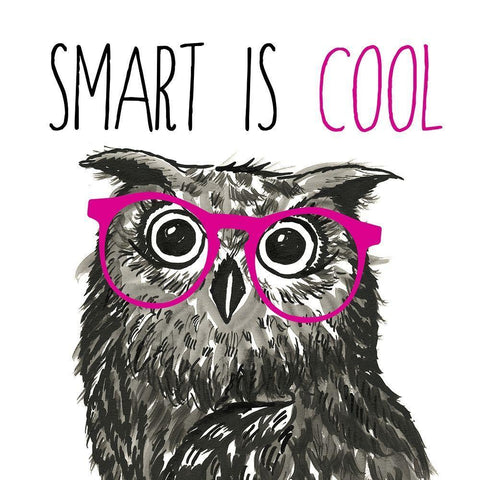 Smart Is Cool Owl White Modern Wood Framed Art Print with Double Matting by Dos Santos, Bella