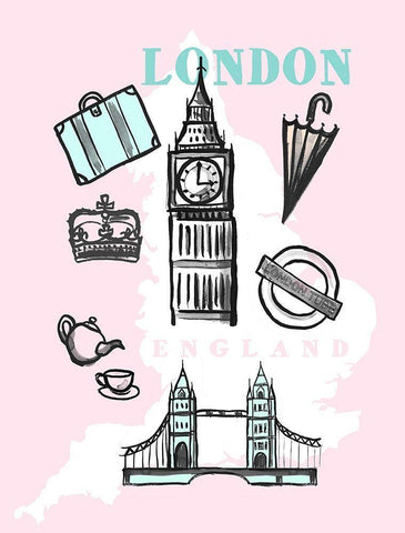 Pastel London Black Ornate Wood Framed Art Print with Double Matting by Dos Santos, Bella