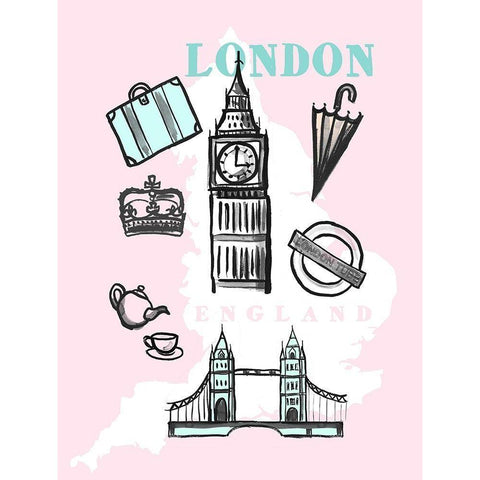 Pastel London Black Modern Wood Framed Art Print by Dos Santos, Bella