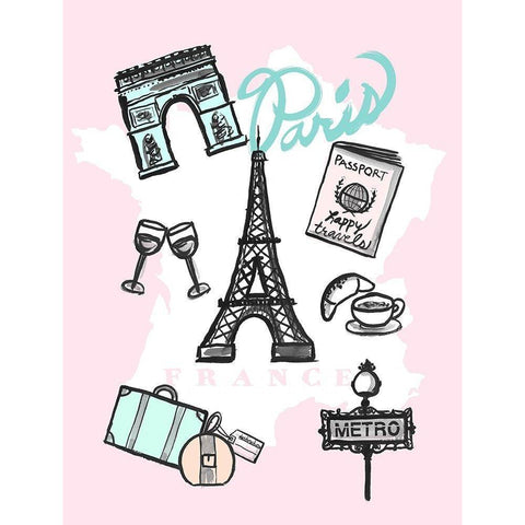 Pastel Paris Black Modern Wood Framed Art Print with Double Matting by Dos Santos, Bella