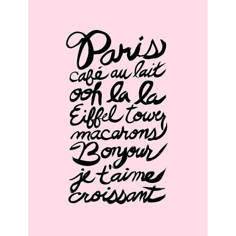 Paris Words Pink Black Modern Wood Framed Art Print by Dos Santos, Bella