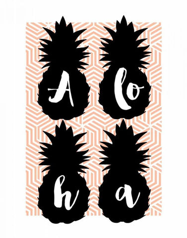 Aloha Pineapples Peach Black Ornate Wood Framed Art Print with Double Matting by Dos Santos, Bella