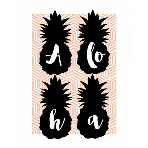 Aloha Pineapples Peach White Modern Wood Framed Art Print by Dos Santos, Bella