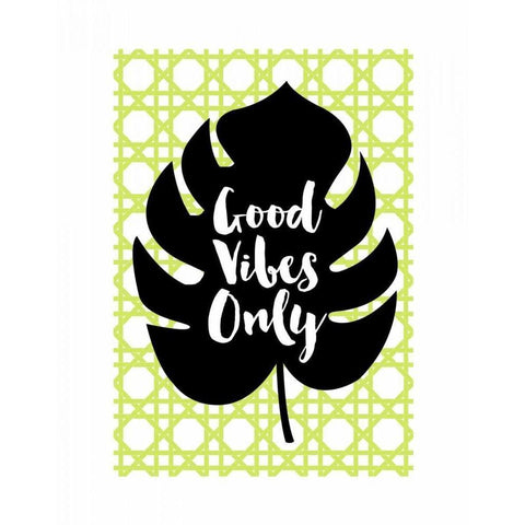 Good Vibes Only Green White Modern Wood Framed Art Print by Dos Santos, Bella