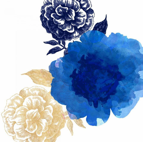 Happy Garden Blue Black Ornate Wood Framed Art Print with Double Matting by Dos Santos, Bella