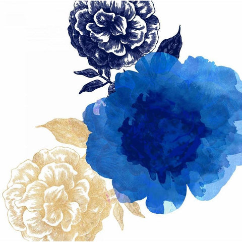 Happy Garden Blue Black Modern Wood Framed Art Print by Dos Santos, Bella