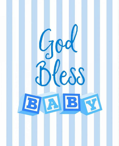 God Bless Baby Blue White Modern Wood Framed Art Print with Double Matting by Dos Santos, Bella