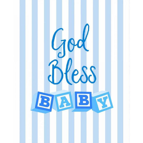 God Bless Baby Blue Black Modern Wood Framed Art Print by Dos Santos, Bella