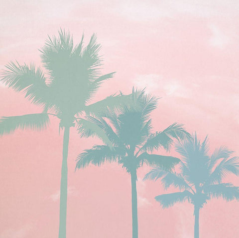 Sunset Palm Trees White Modern Wood Framed Art Print with Double Matting by Dos Santos, Bella