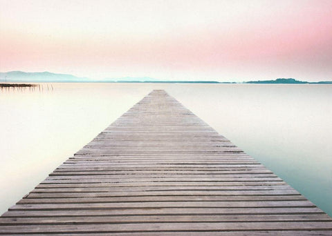 Dream On The Pier White Modern Wood Framed Art Print with Double Matting by Dos Santos, Bella