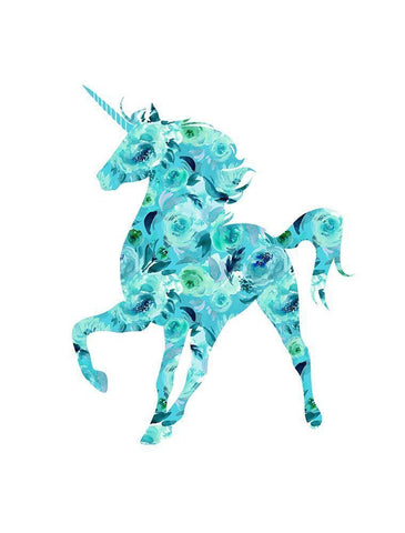 Blue Floral Unicorn Black Ornate Wood Framed Art Print with Double Matting by Dos Santos, Bella