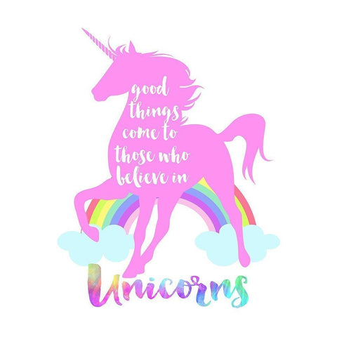 Believe In Unicorns White Modern Wood Framed Art Print by Dos Santos, Bella