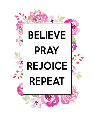 Believe, Pray, Rejoice, Repeat Black Ornate Wood Framed Art Print with Double Matting by Dos Santos, Bella