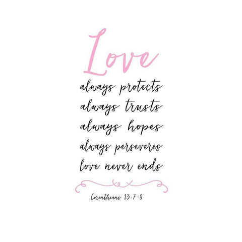 LOVE Never Ends White Modern Wood Framed Art Print by Dos Santos, Bella