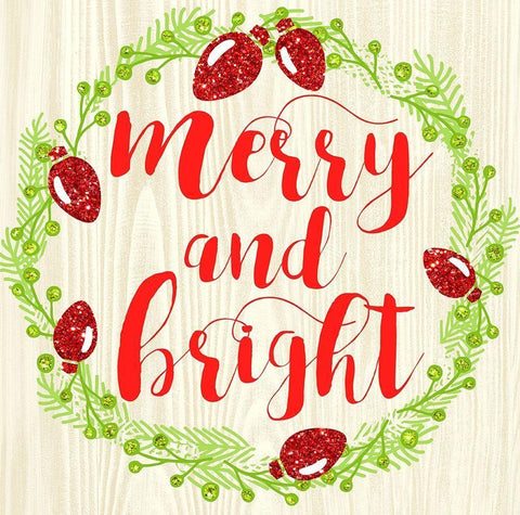 Merry And Bright White Modern Wood Framed Art Print with Double Matting by Dos Santos, Bella